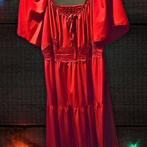 Elegant embroidered dress with henly neckline and flounce sleeves